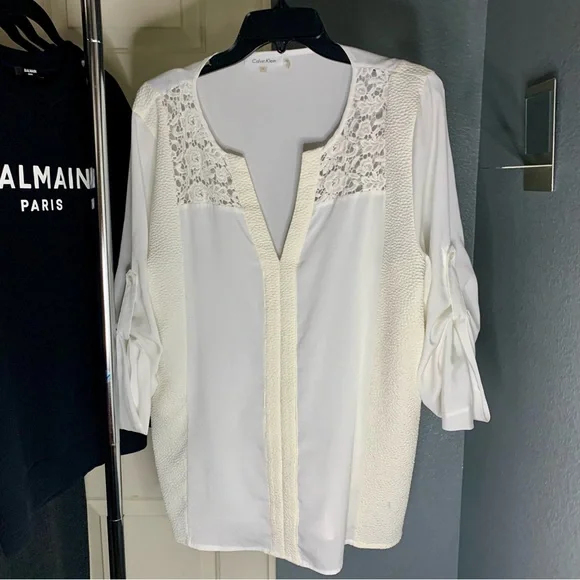 CALVIN KLEIN Blouse w/ Roll-Tab Sleeve Detail XL - Picture 1 of 5